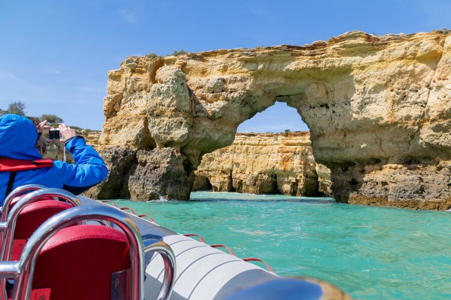 Albufeira: Dolphins, Benagil Caves and Coastline Boat Tour - Following the Algarve coast toward Benagil