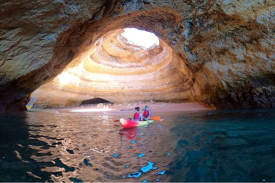 Benagil: Kayaking Adventure in Benagil Caves & Marinha Beach - Paddling Out From Benagil Beach