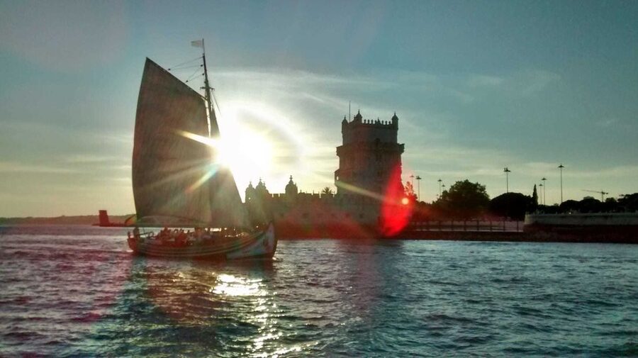 Lisbon: Tagus River Sunset Cruise in a Traditional Vessel - The sunset moment and the wine service