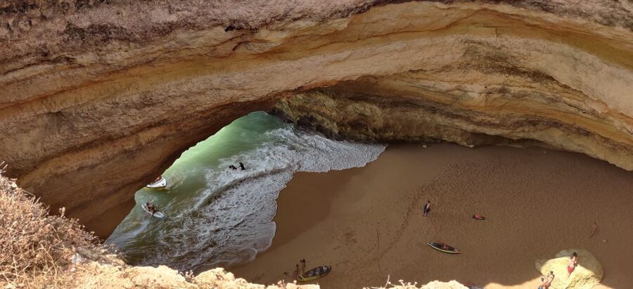 Quarteira: Benagil Cave Guided Catamaran Day Cruise & Drink - Entering Benagil Cave when conditions allow